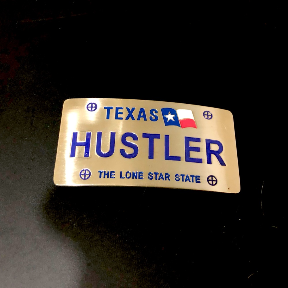 Vintage Rectangle Texas Flag Hustler Belt Buckle